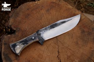 Custom Handmade Carbon Steel Hunting knife with color wood handle Made By Almazan Forge.