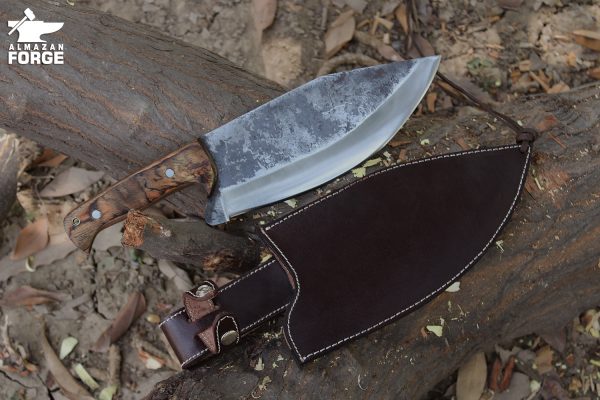 Cleaver Hunting Knife Carbon Steel Blade With Wood Handle by almazan forge