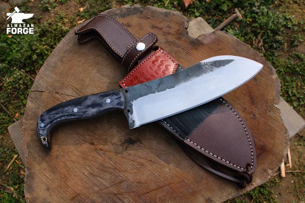 Handmade Carbon Steel Hunting knife With Wood Handle by almazan forge